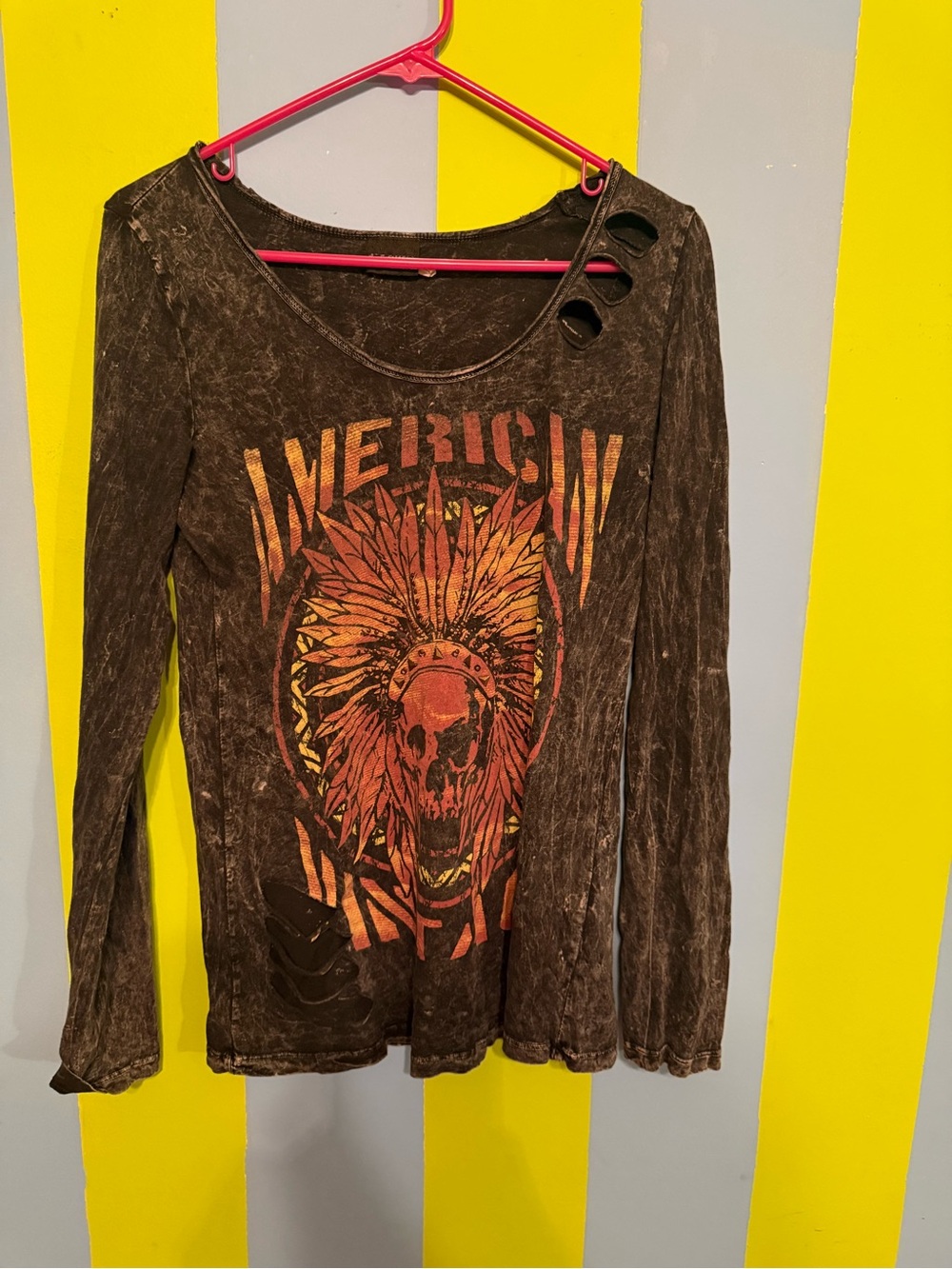 Daytrip black acid wash Long-Sleeve Graphic Tee with Distressed Skull Print